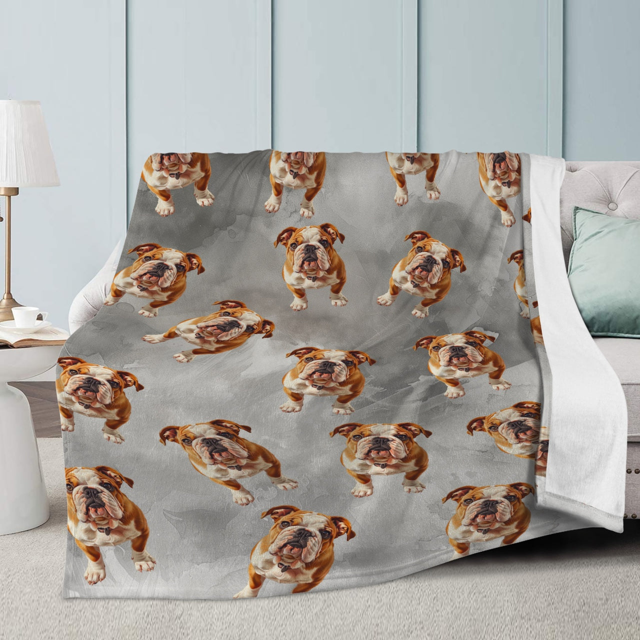 Gray Plush Fleece Throw Blanket - English Bulldogs