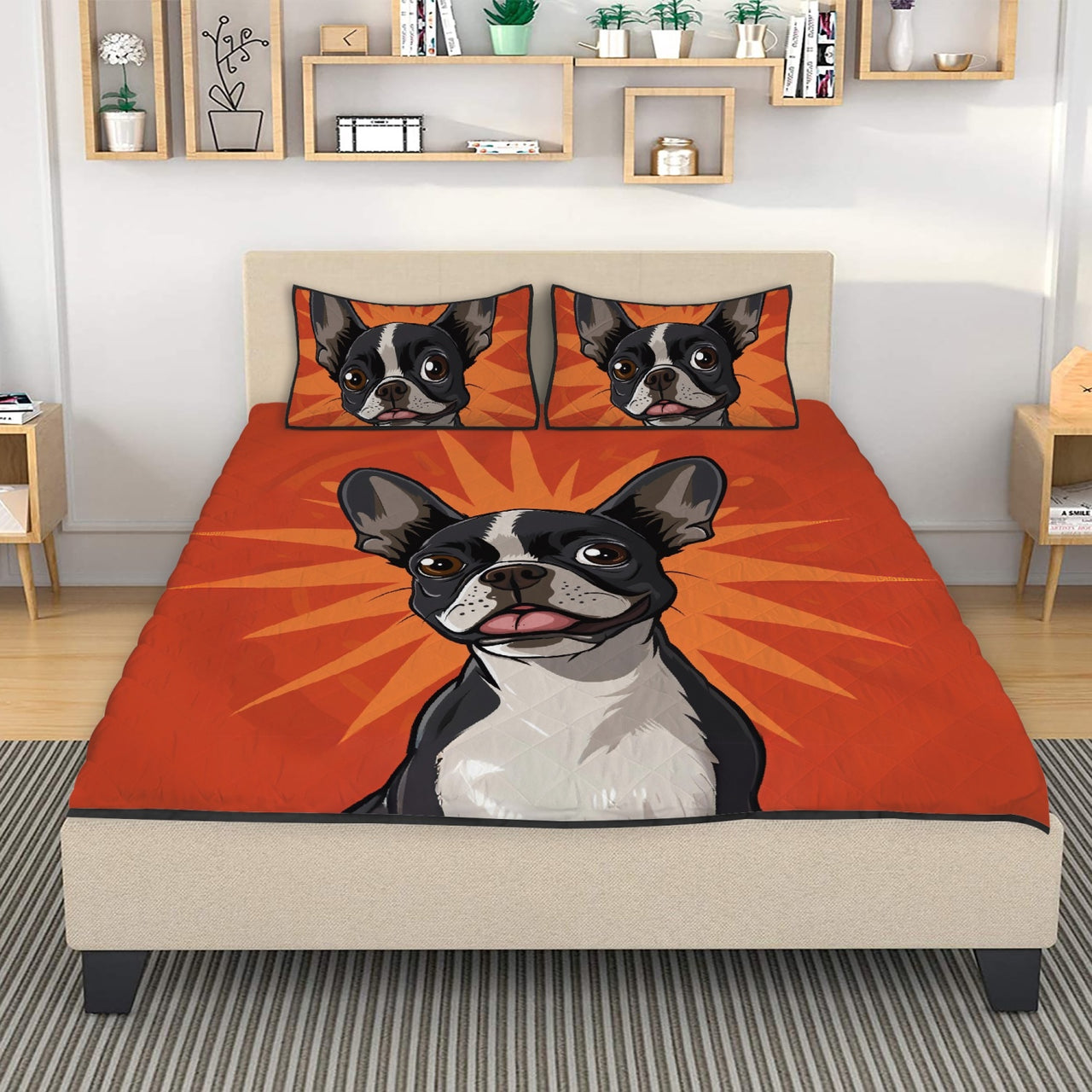 Cute Boston Terrier Bed Set