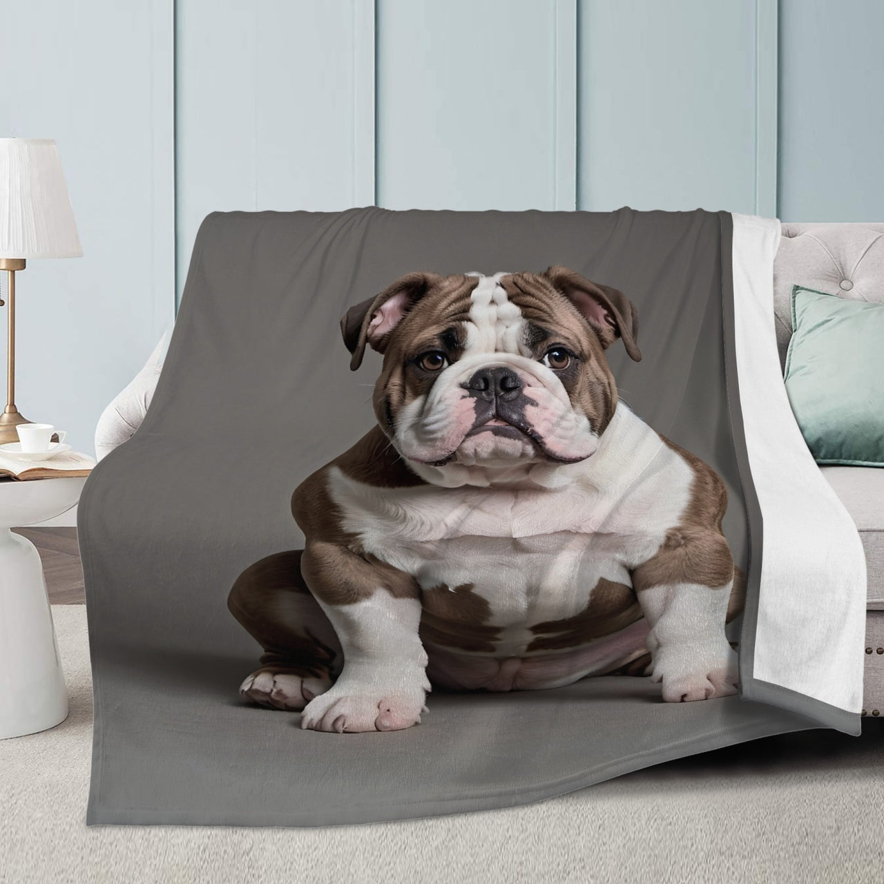 Chocolate Bulldog Plush Fleece Throw Blanket