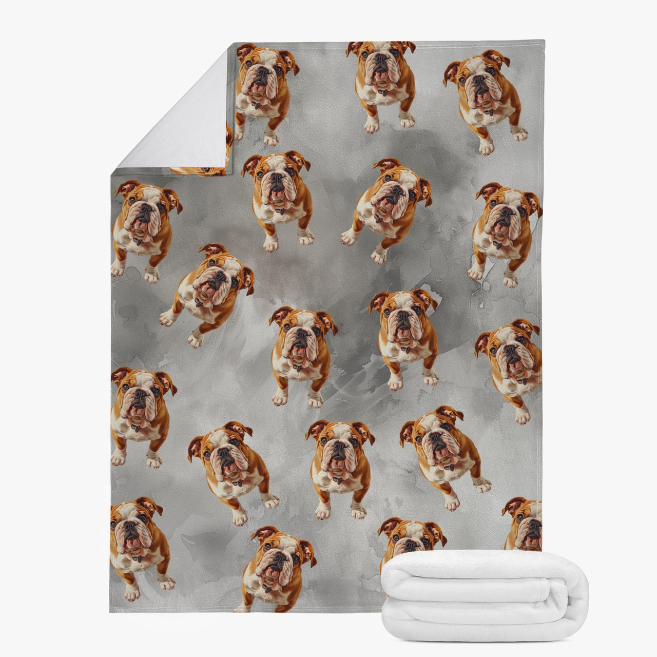 Gray Plush Fleece Throw Blanket - English Bulldogs