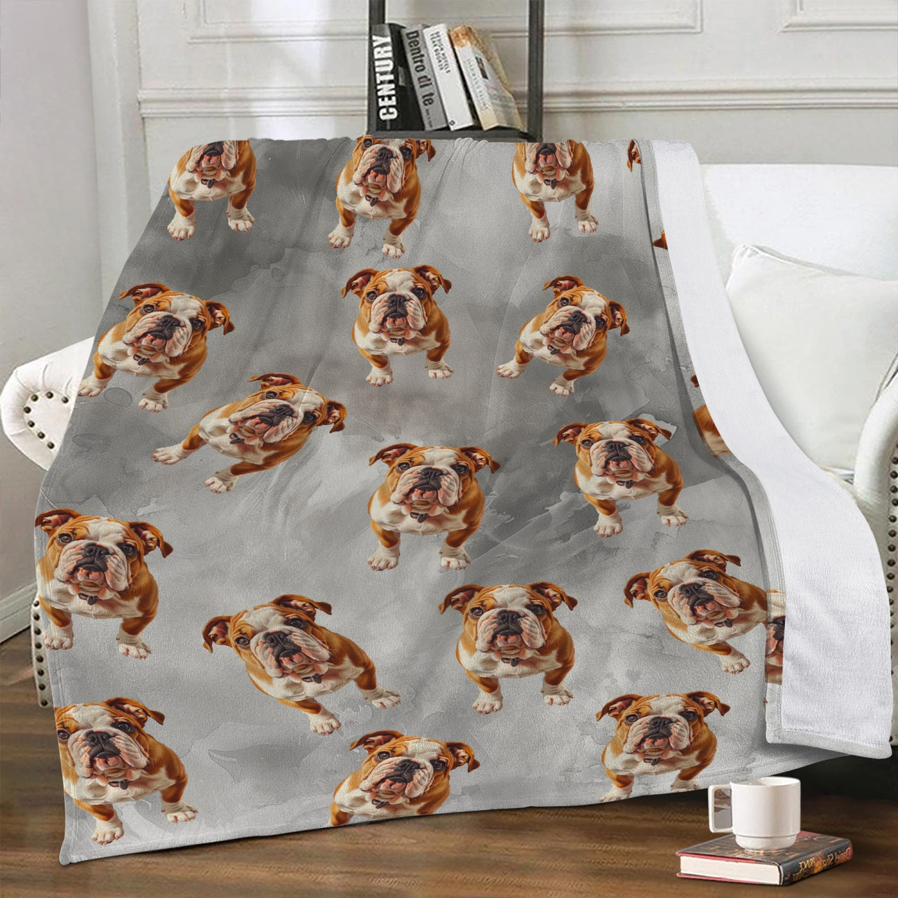 Gray Plush Fleece Throw Blanket - English Bulldogs