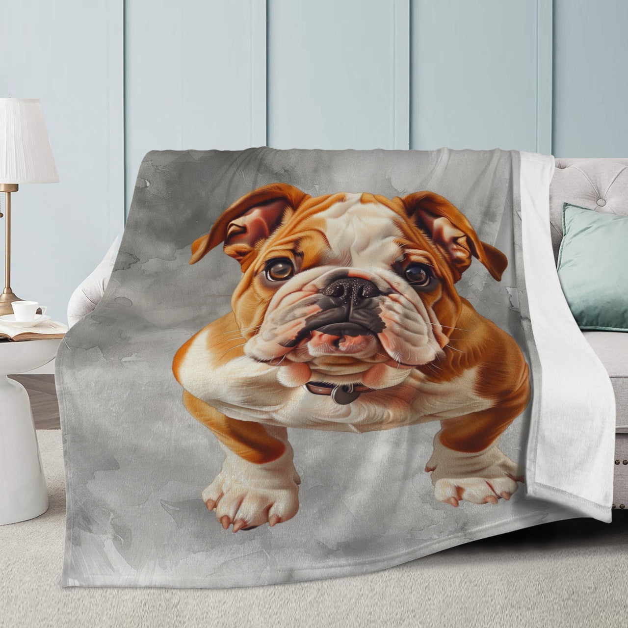 Gray Plush Fleece Throw Blanket - English Bulldog