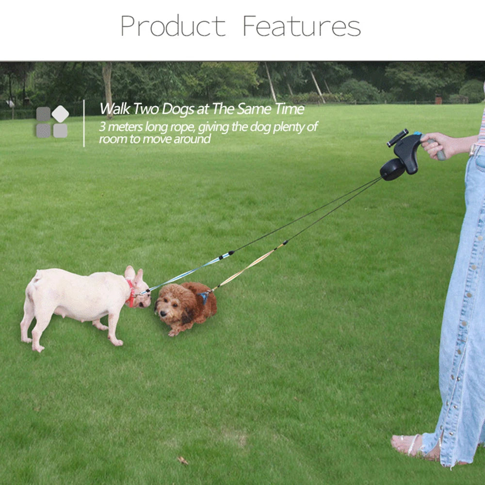 Dual Dog Leash with Flashlight