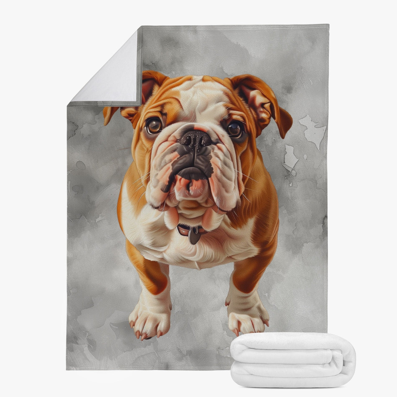 Gray Plush Fleece Throw Blanket - English Bulldog